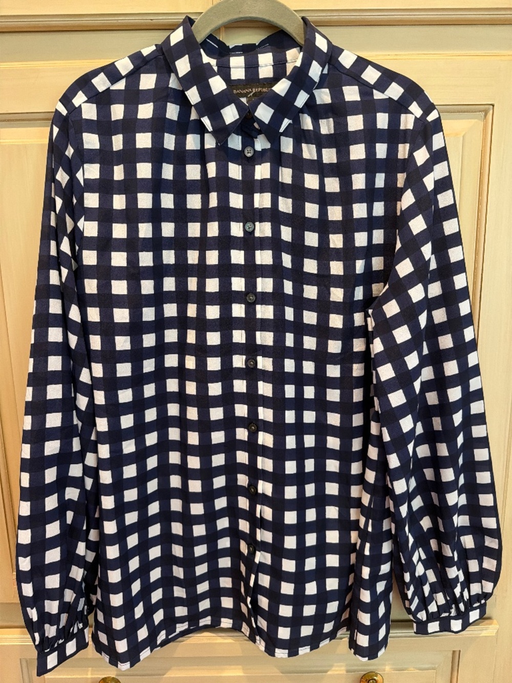 Banana Republic Navy & White Dressy Blouse/Top
